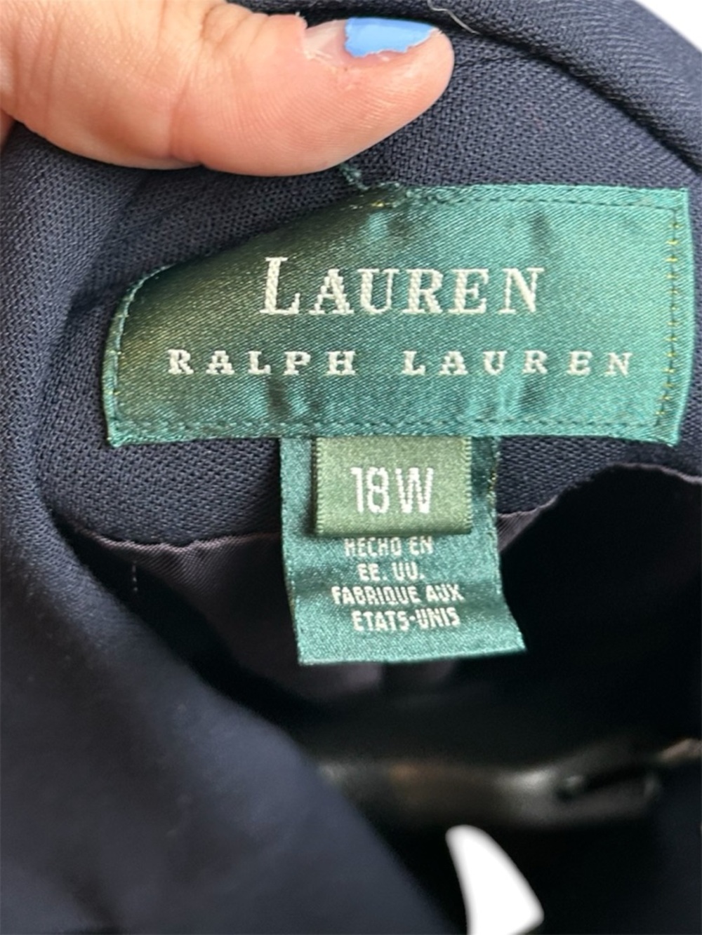 Lauren Ralph Lauren Navy Wool Blazer 18W Crest Velvet Equestrian Preppy Jacket - Picture 3 of 6